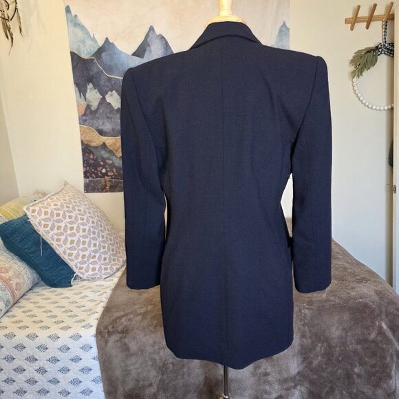 Linda Allard Ellen Tracy Blazer Women’s 8 Navy Wool Double Breasted Gold - Picture 5 of 16